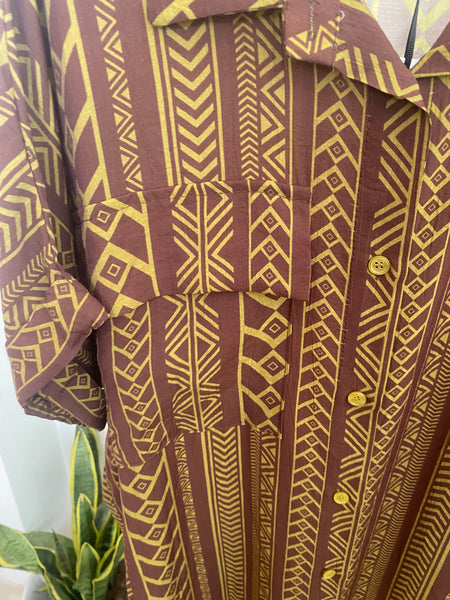 Vestido camisa estampa espiga castanho