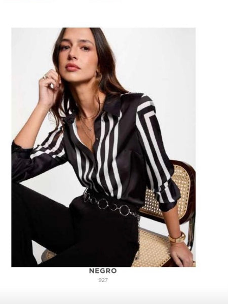 Camisa riscas preto/branco MORGAN
