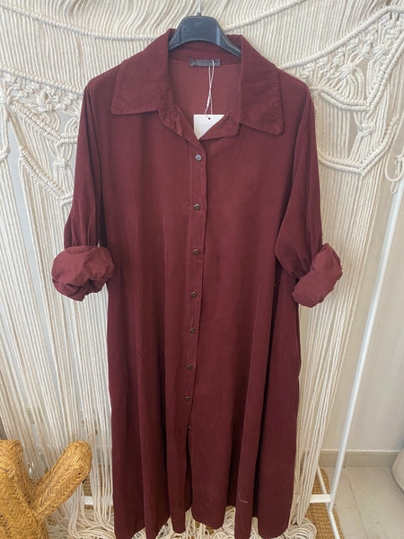 Vestido camisa bombazina bordeaux