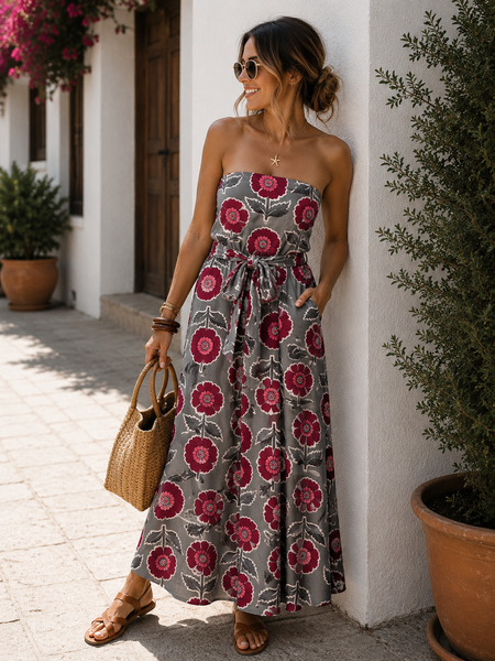 Vestido laçada flores grandes verde menta