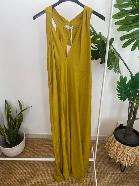 Vestido comprido mostarda