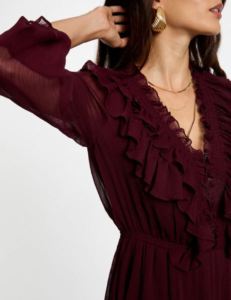 Vestido folhos Bordeaux Morgan