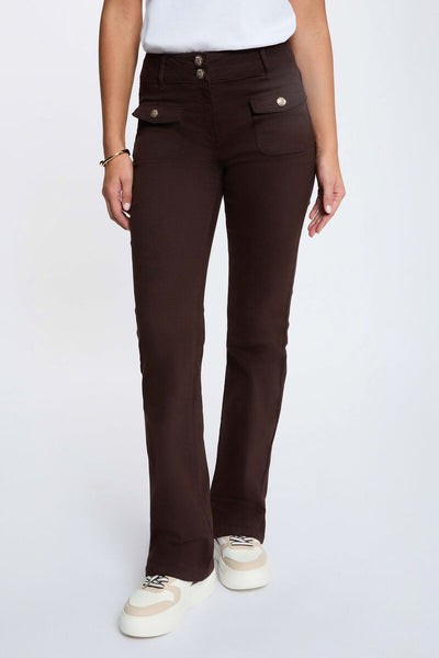 Calças Morgan sarja boot cut castanho