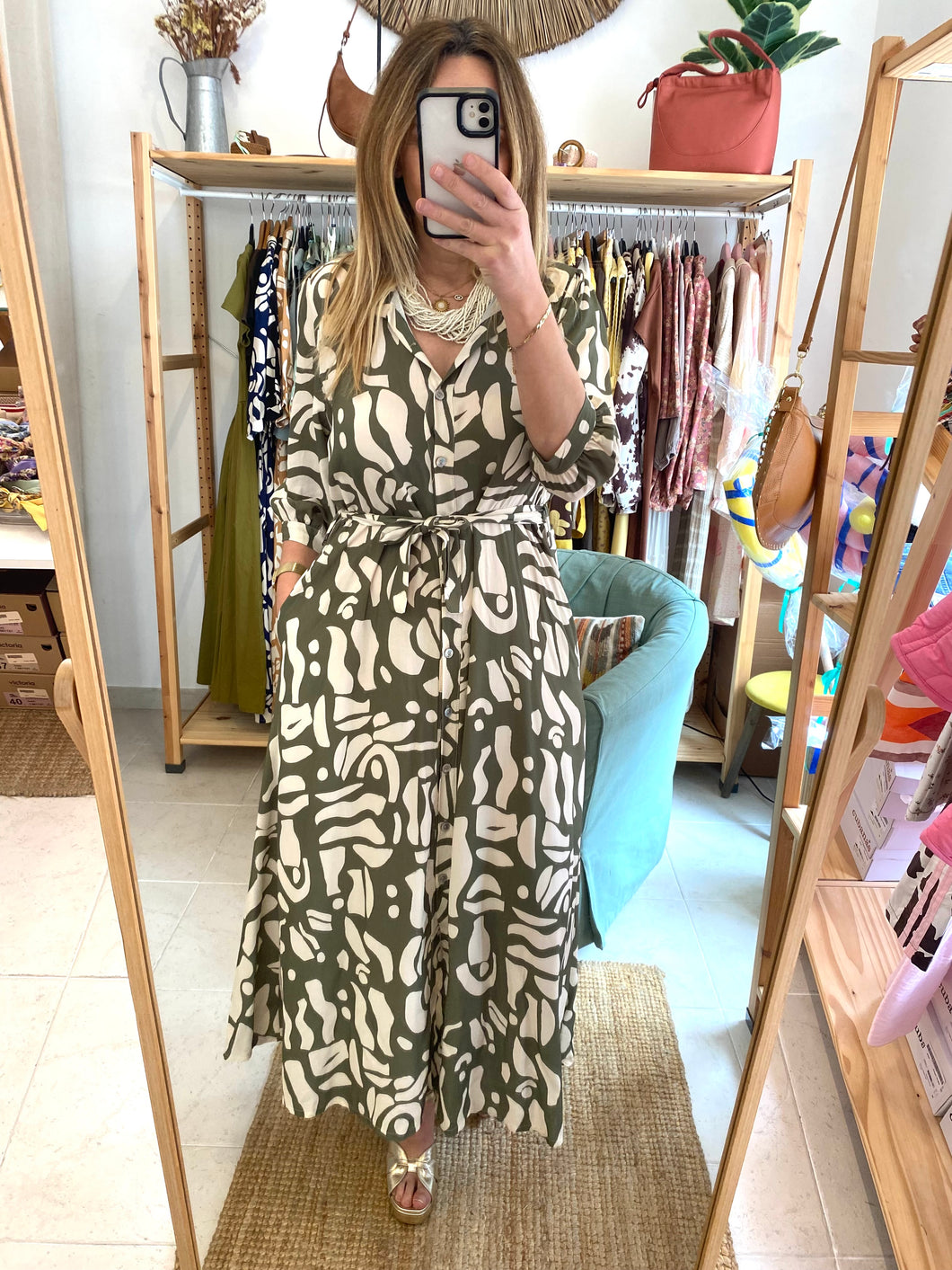 Vestido estampado kaki