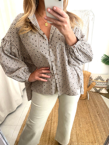Camisa oversize corações toupe