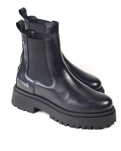 Botim elástico pele preto Cubanas