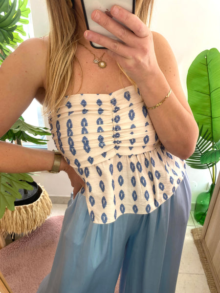 Crop top padrão azul
