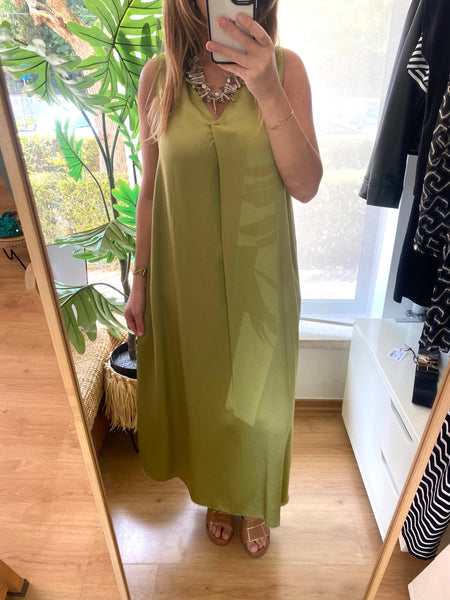 Vestido acetinado cavas azeitona