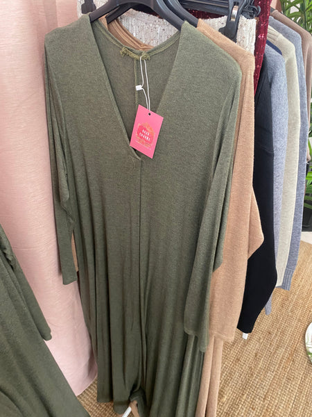 Vestido de malha kaki