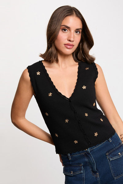 Colete Morgan de malha preto com aplicações