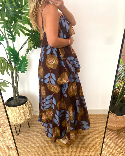 Vestido papoilas com folhos largos azul
