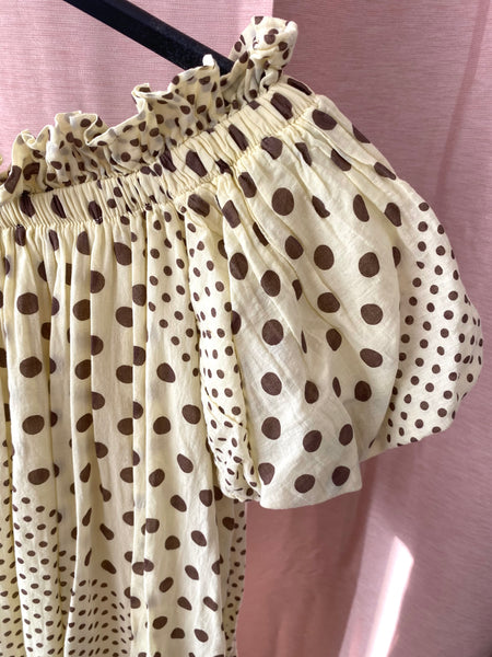 Vestido comprido bolinhas amarelo