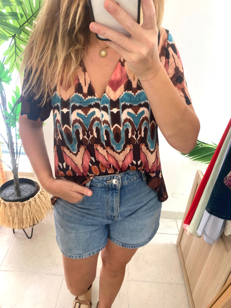 Blusa malha fria estampa preto