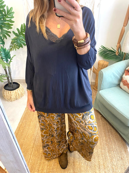 Camisola de malha fina oversize antracite