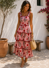 Carregar imagem no visualizador da galeria, Vestido Sevilha riscas e flores rosa
