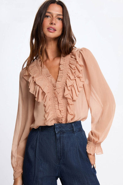 Blusa folhos pêssego MORGAN