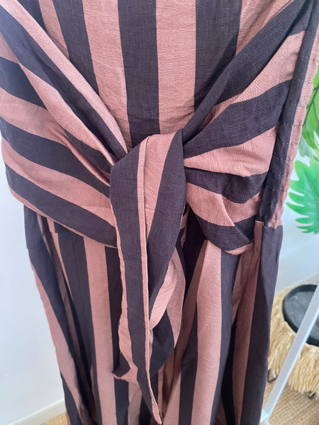 Vestido laçada riscas castanho e preto