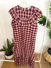 Carregar imagem no visualizador da galeria, Vestido vichy gola franzida Bordeaux

