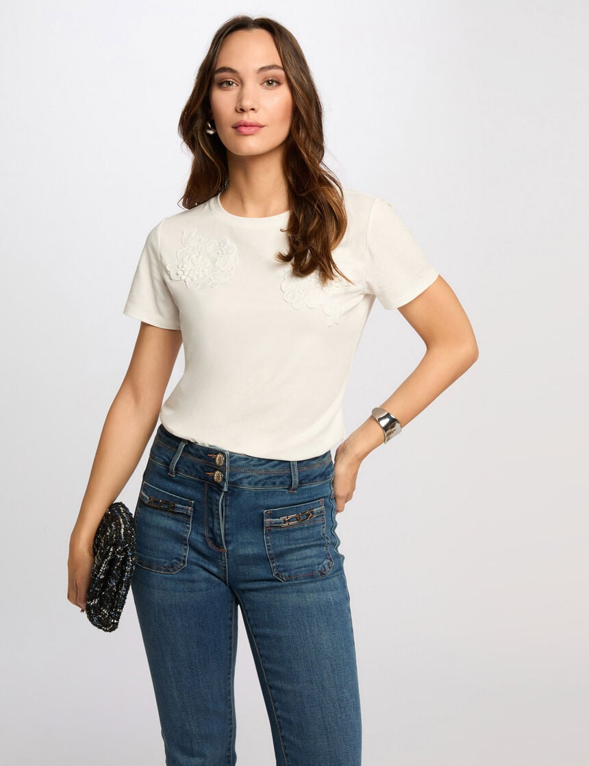 T-shirt branca com flores Morgan