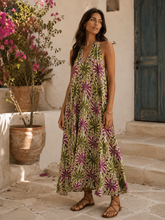 Carregar imagem no visualizador da galeria, Vestido comprido estampa palmeiras rosa e verde
