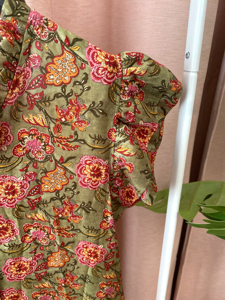 Vestido camisa estampa flores verde