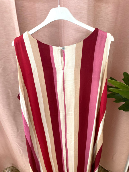 Vestido riscas Bordeaux/rosa
