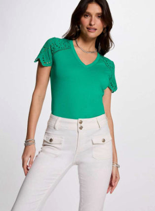 T-shirt verde com manga bordada Morgan