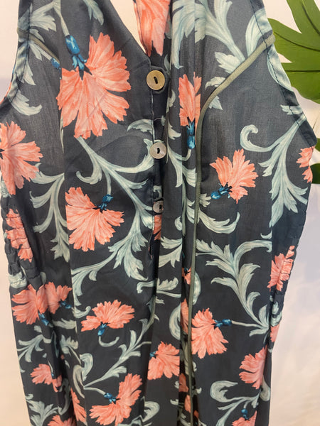 Vestido estampa floral azul e rosa
