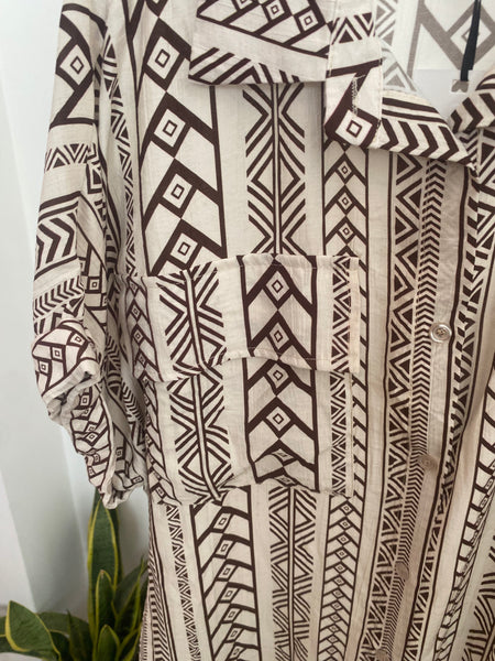 Vestido camisa estampa espiga branco