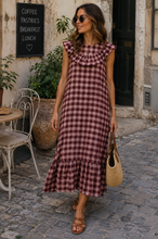 Carregar imagem no visualizador da galeria, Vestido vichy gola franzida Bordeaux
