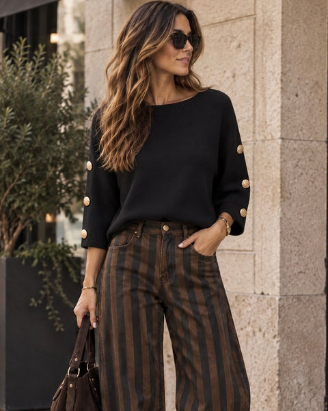 Camisola malha com botões laterais preto