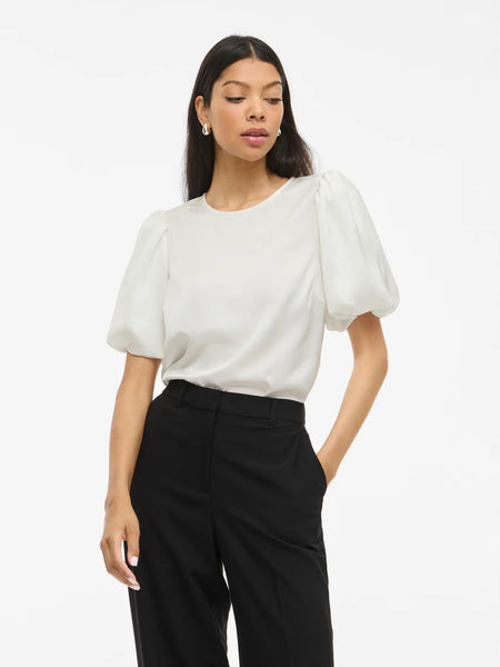 Blusa Vila acetinada manga balão pérola