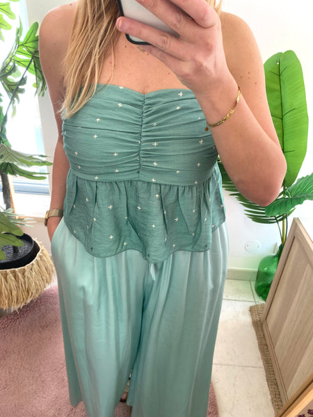 Crop top padrão cruzinhas verde