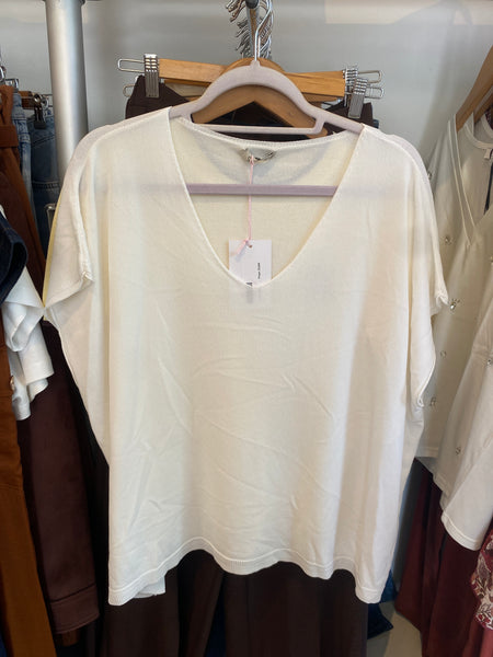 Camisola de malha decote V branco