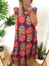Carregar imagem no visualizador da galeria, Vestido camisa com folho manga estampa papoilas vermelho
