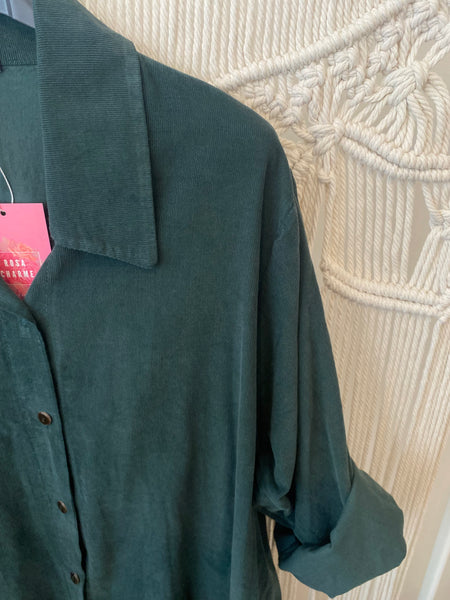 Vestido camisa bombazina verde esmeralda