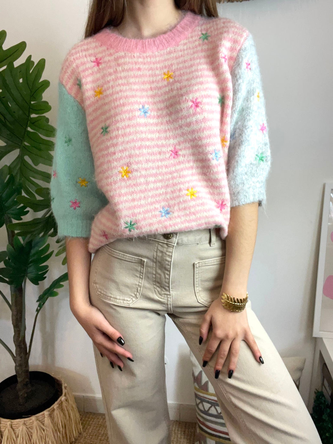 Camisola de malha candy rosa