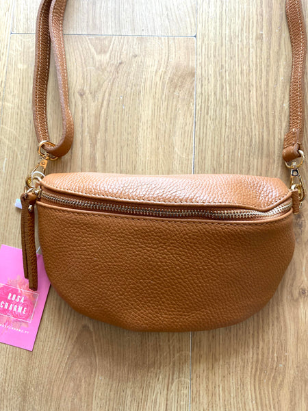 Bolsa de cintura pele genuína pequena camel