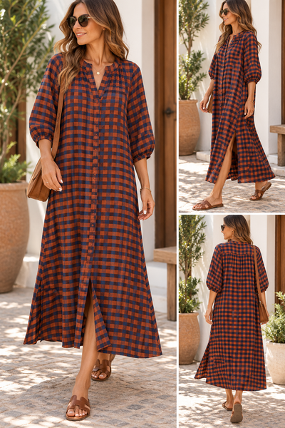 Vestido camisa Vichy tijolo