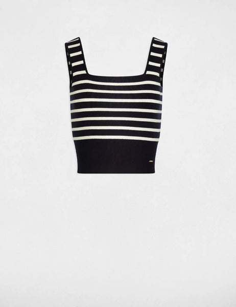 Top Morgan malha crop riscas marinho