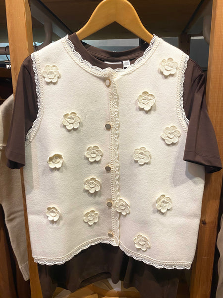 Colete de malha cru com flores MORGAN