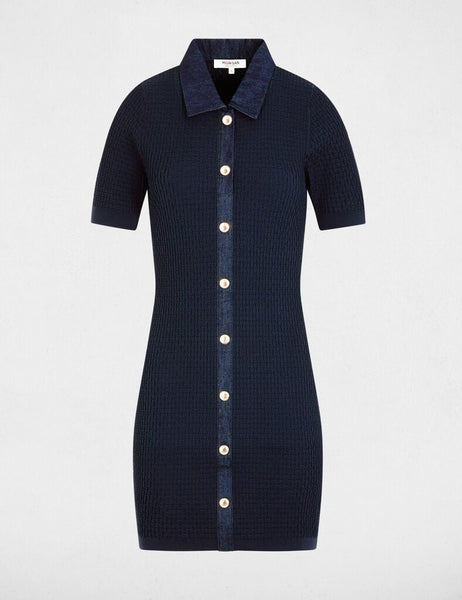 Vestido canelado azul marinho MORGAN