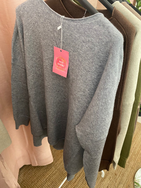 Camisola oversize malha cinza