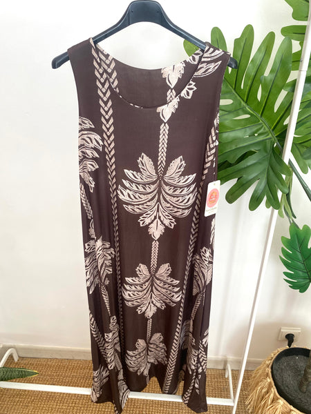 Vestido comprido malha fria palmeiras castanho