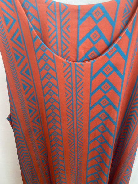 Vestido comprido malha fria savana telha/petróleo