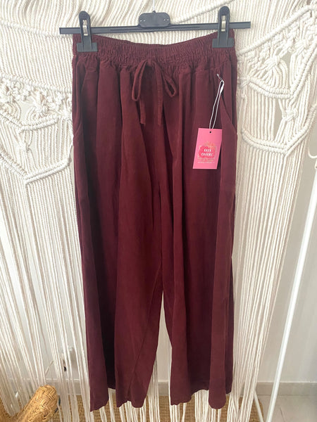 Calças pantalonas bombazina bordeaux