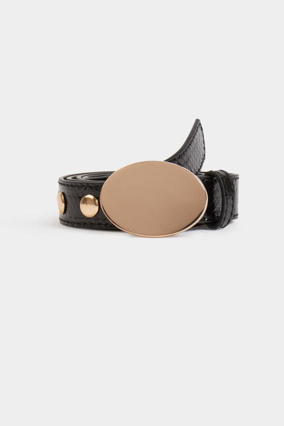 Cinto preto fivela dourada Morgan