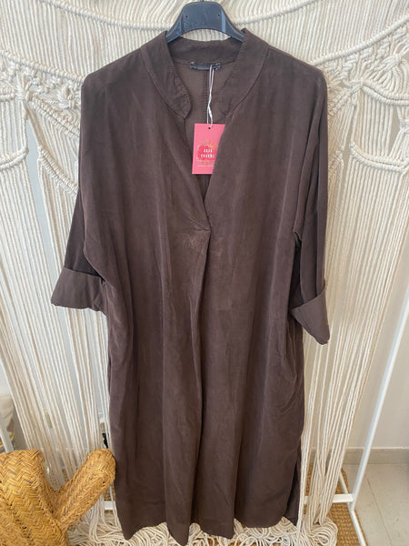 Vestido oversize bombazina castanho