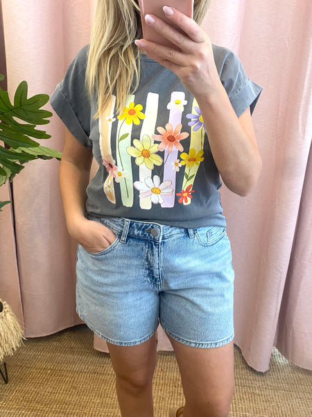 T-shirt cinza flores