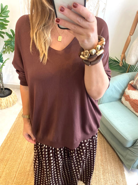 Camisola de malha fina oversize marrom
